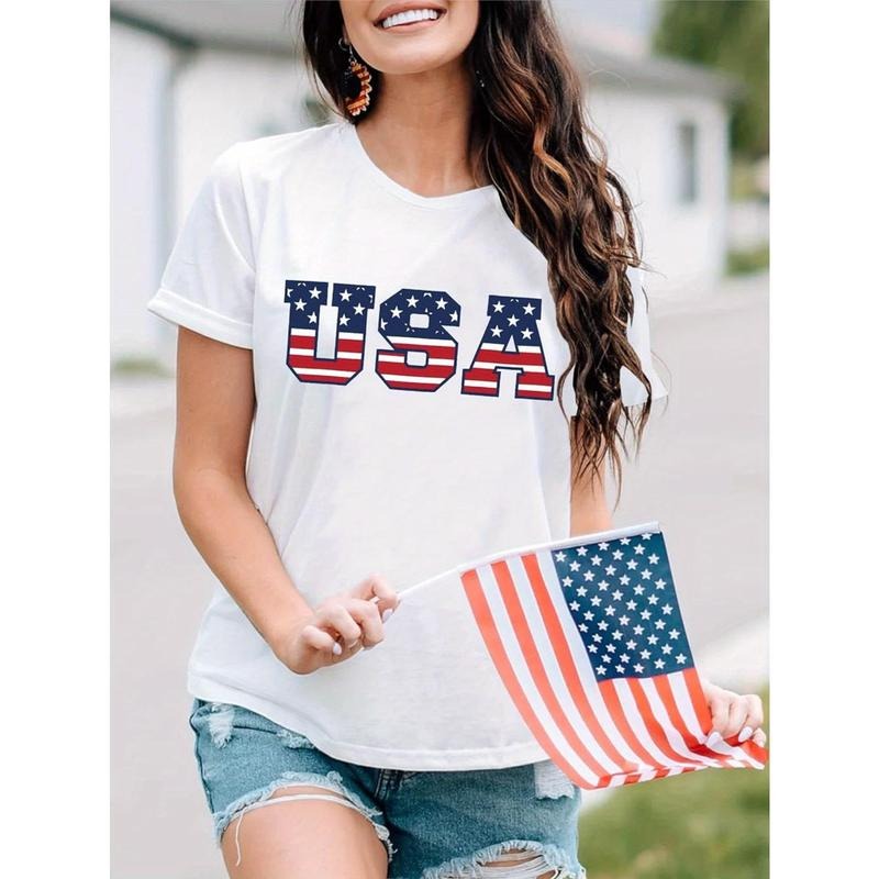 American Flag Women'S Shirt, American Flag Printed Short Sleeve, Comfortable and Breathable, American Printed Patriotic...
