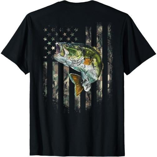 American Flag (Print on the Back) Camo Bass Fish Fishing T-Shirt Made in USA Hoodie, Sweatshirt | UrbanDripWear.com