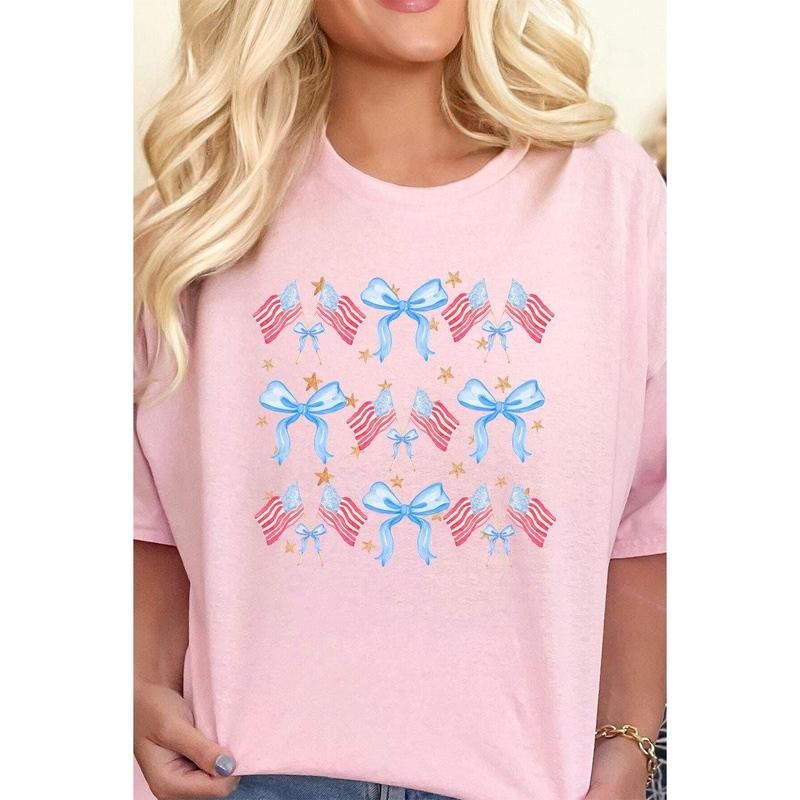 American Flags And Coquette Bows Short Sleeve Relaxed Fit T-Shirt Hoodie, Sweatshirt | UrbanDripWear.com