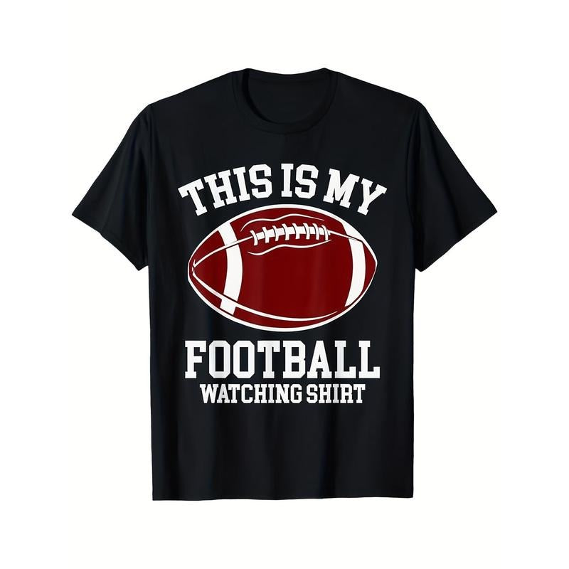 American Football Print Men's Cotton T-shirt, Graphic Tee Men's Outdoor Clothes, Men's Clothing, Casual Short Sleeve Crew...