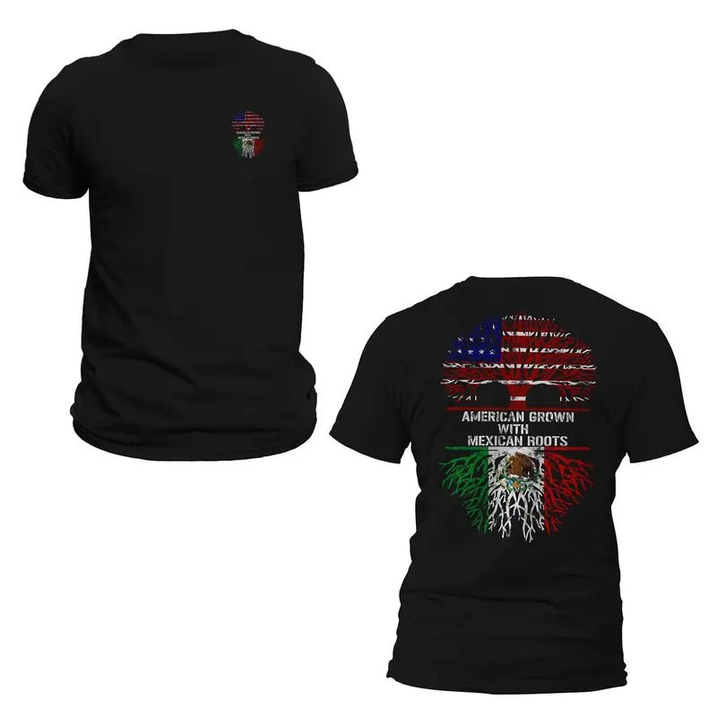 American Grown With Mexican Roots Front & Back Print T-Shirt Casual Classic Hoodie, Sweatshirt | UrbanDripWear.com