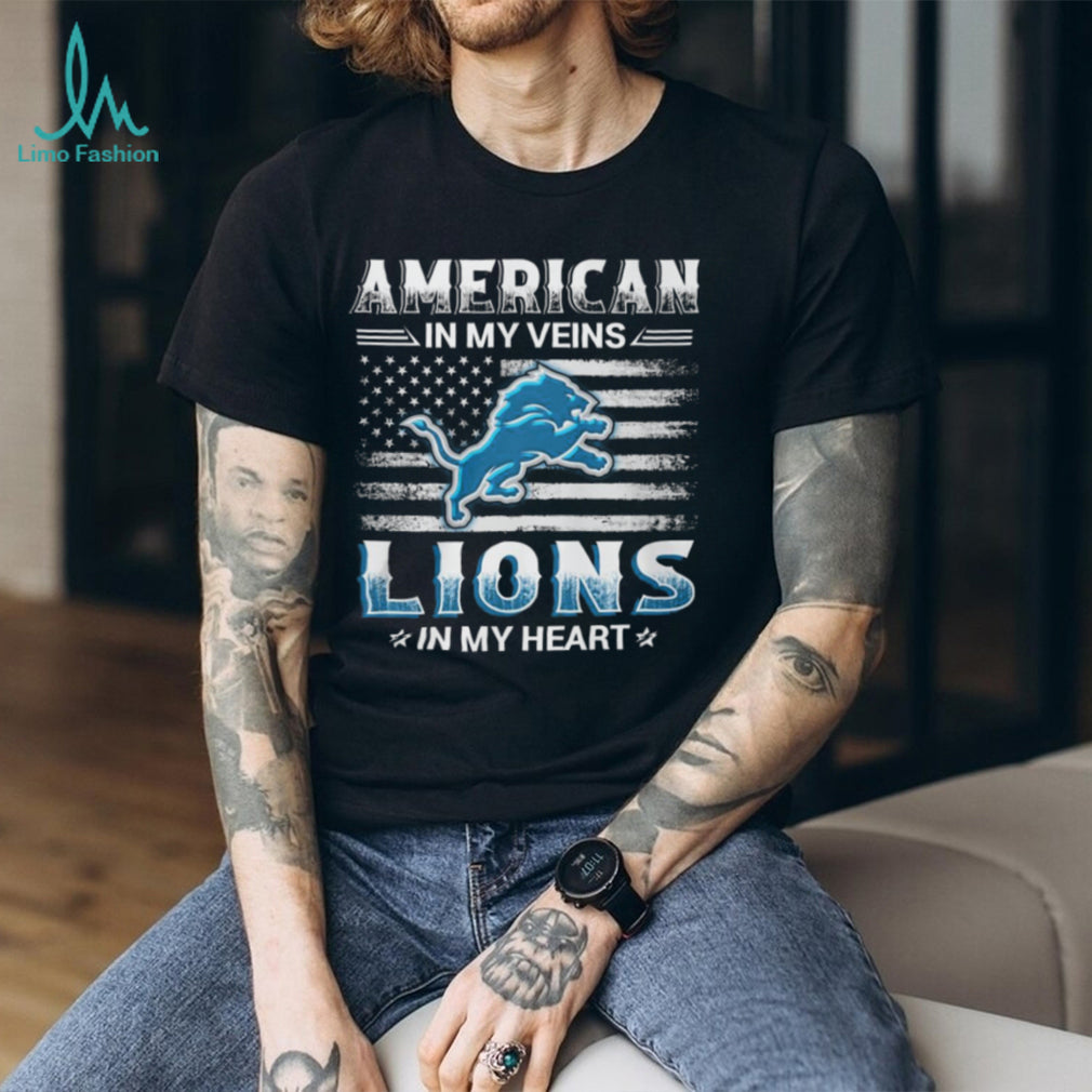 American In My Veins Detroit Lions In My Heart Football Fan T Shirt
