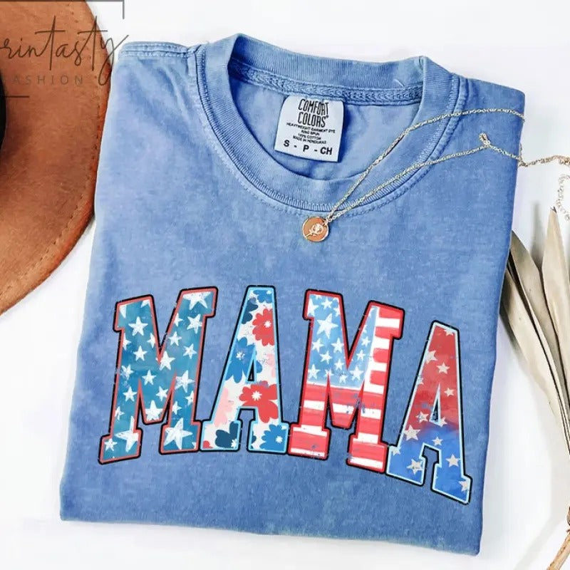 American Mama t-shirt, Mama T-Shirt, Retro Mama America tee, 4th of July T-Shirt, American Mama, Retro USA Comfort Color...