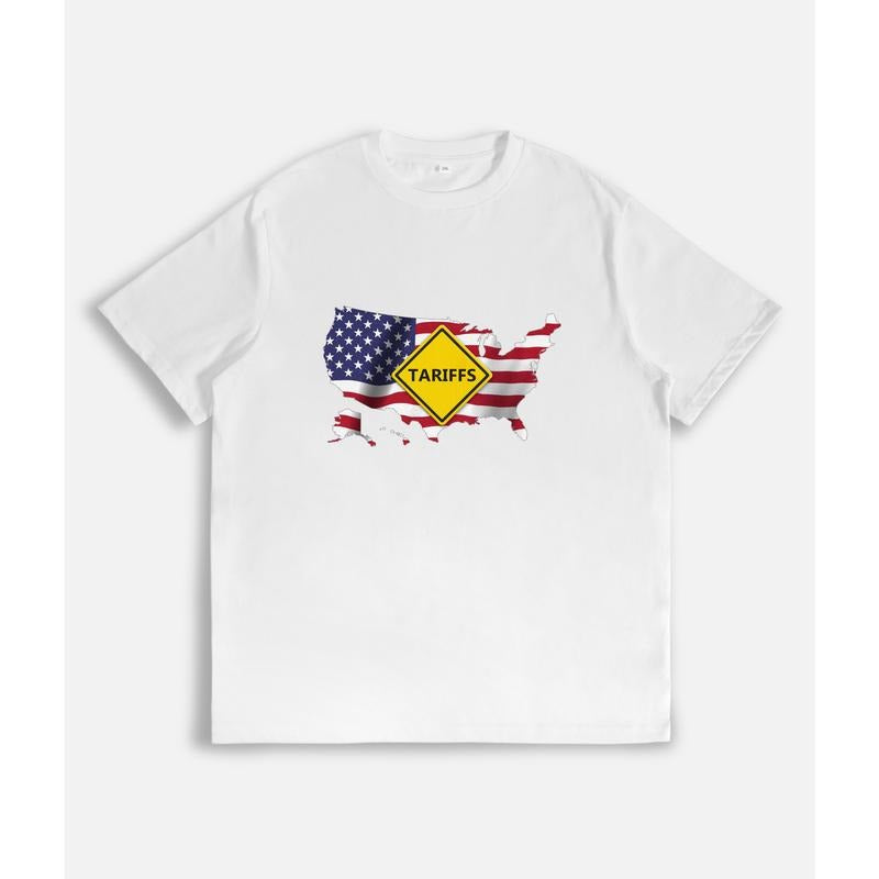 American Map with a "TARIFFS" Warning Sign on a T - Shirt Hoodie, Sweatshirt | UrbanDripWear.com