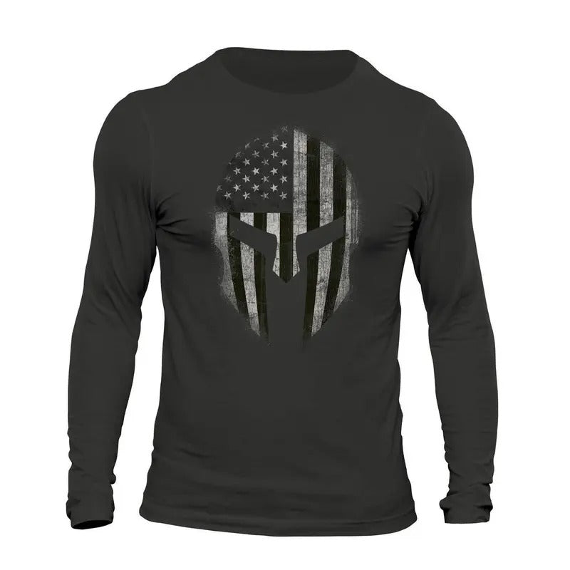American Spartan B&W USA Patriotic Tactical Men's Long Sleeve T-Shirt Hoodie, Sweatshirt | UrbanDripWear.com