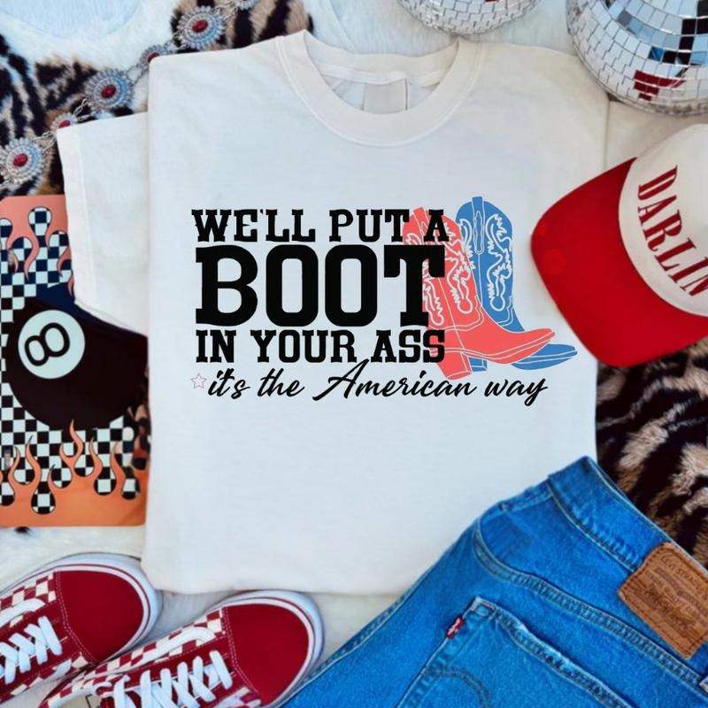 American Way Boots shirt, 4th Of July vintage western graphic tees, western outfits women, women's graphic tees, western...