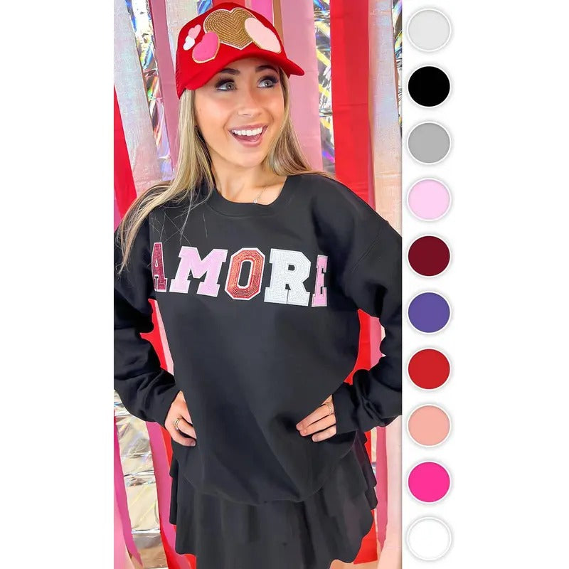 Amore Sequin Valentine Graphic Sweatshirt T-Shirts, Hoodie | UrbanDripWear.com