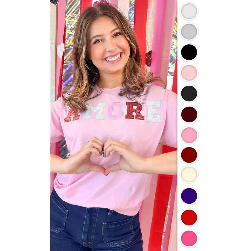 Amore Sequin Valentine Graphic T-Shirt Hoodie, Sweatshirt | UrbanDripWear.com