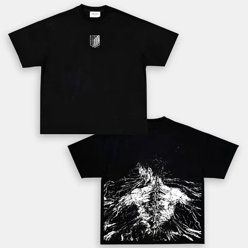 Anime  Founding Titan Eren Yeager - Attack On Titan Anime Double Printed Oversized Tee Unisex Oversize Anime Manga...
