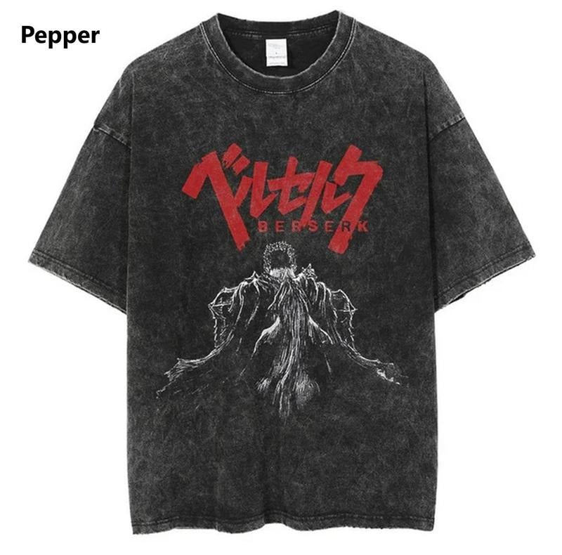 Anime Berserk Vintage T-Shirt Manga Washed T-shirt Pure Cotton Short Sleeve Tee Menswear Top Underwear Tshirt Hoodie,...