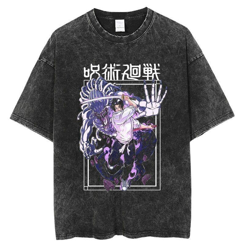 Anime Jujutsu Kaisen T Shirts Vintage 100% Cotton Washed T-shirt Menswear Top Hoodie, Sweatshirt | UrbanDripWear.com