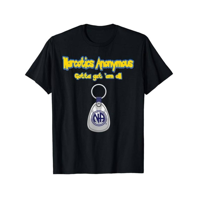Anonymous 12-step recovery NA Key Label Pattern T-shirt - Men's black cotton round-neck T-shirt, spring and autumn casual...
