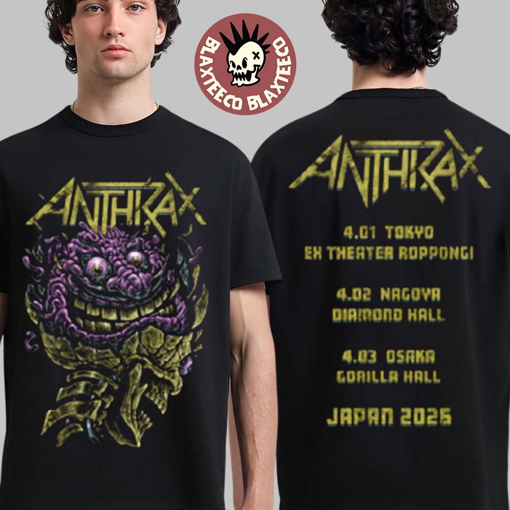 Anthrax Japan 2026 Tour Merch Tee Brain Buster With Dates Back T-Shirt