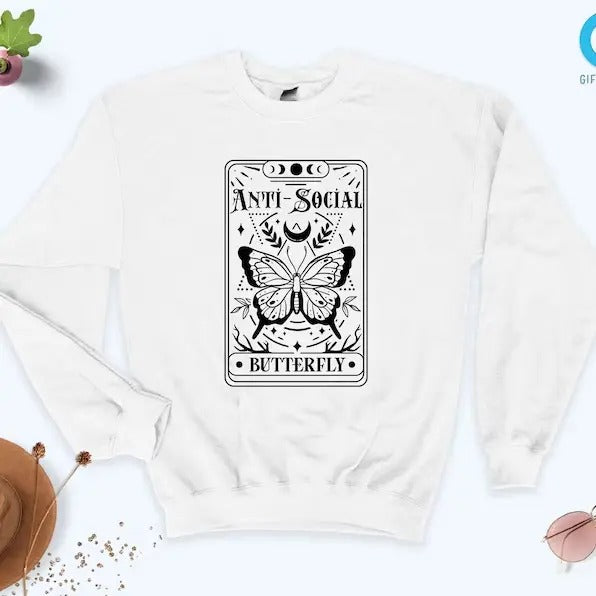 Anti Social butterfly Sweatshirt, Tarot Card Hoodie and Sweater; T-shirt | UrbanDripWear.com