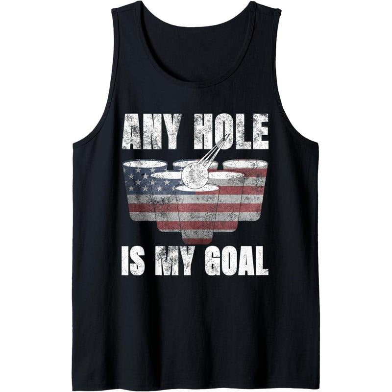 Any Hole Is My Goal Shirt 4th July Gifts USA Flag Beer Pong Tank Top Hoodie, Sweatshirt | UrbanDripWear.com