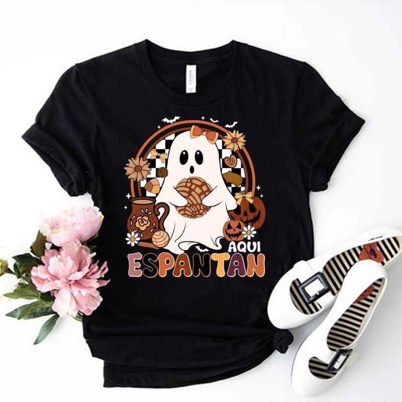 Aqui Espantan Mexican Halloween Conquette Boo Boo Ghost T-shirt, Spanish Halloween Conchas Ghost T-shirt, Regalos Es...