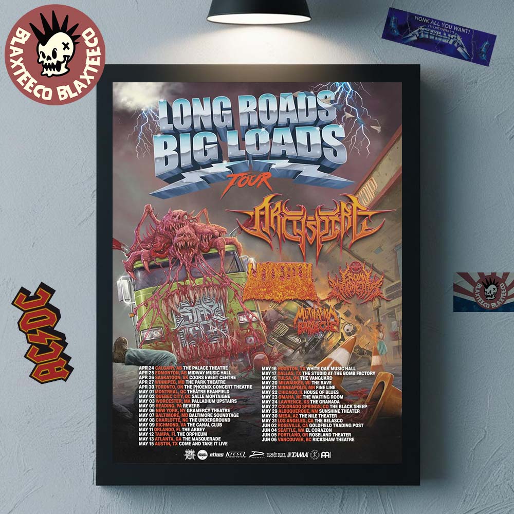 Archspire Long Roads Big Loads Tour 2026 North American Schedule City Dates Decor Poster Canvas