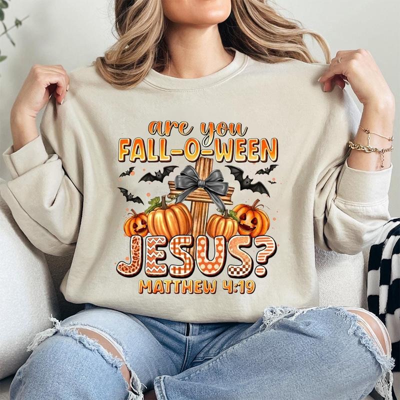 Are You Fall-O-Ween Jesus, Pumpkin,Christian Halloween Graphic Sweatshirt Casual Fleece Pullover Sweatshirt Trendy...