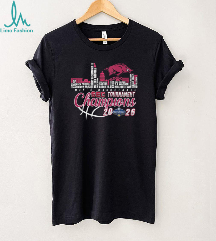 Arkansas Razorbacks 2026 SEC Tournament Champions City Skyline Typography T Shirt