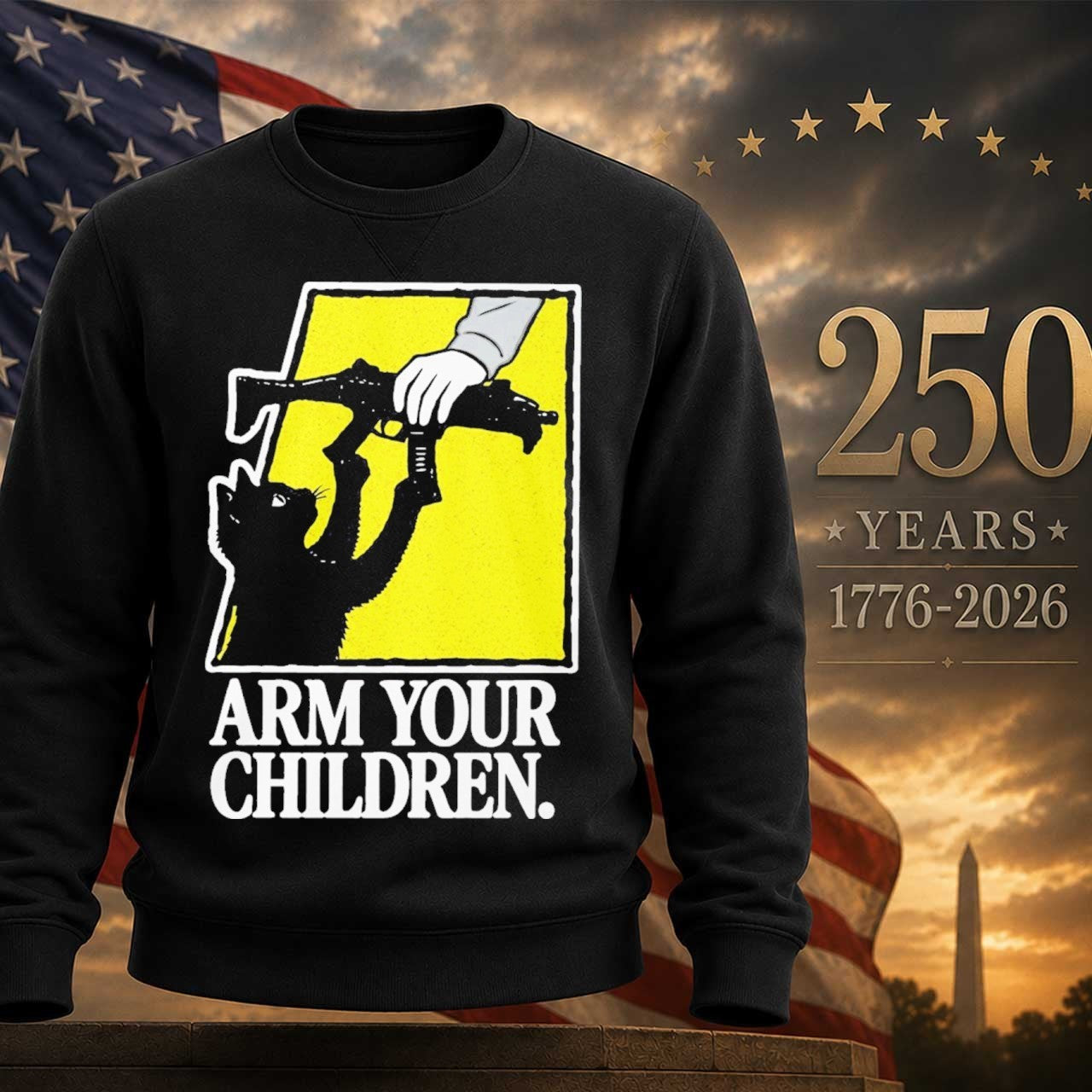 Arm Your Children Black Cat With Gun Satire Shirt