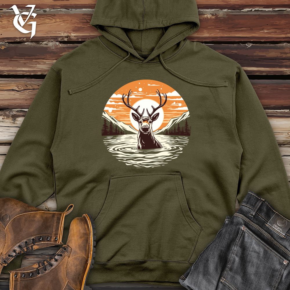 Vintage Arctic Reindeer Midweight Hooded Sweatshirt