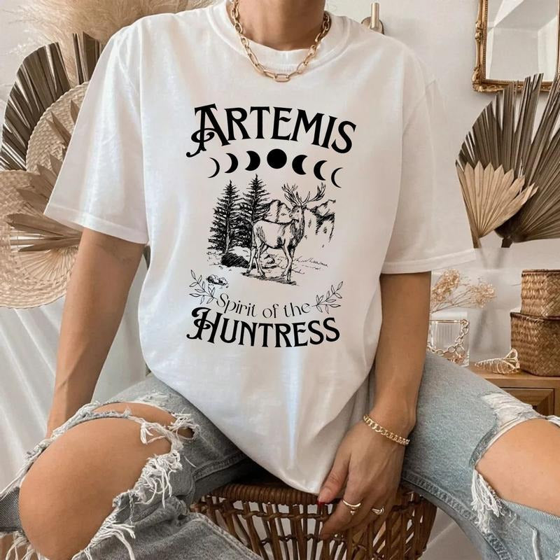Artemis Goddess Shirt Greek Mythology Tee, Dark Academia Clothing, Poet Shirt Bookish Gift For Book Lover Worm...