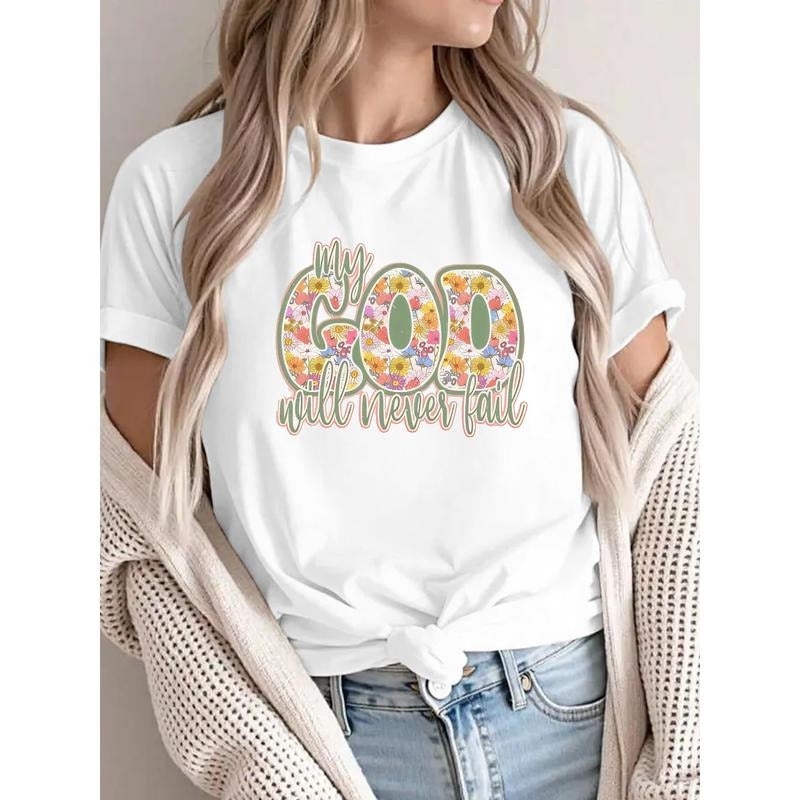 Artistic T - Shirt Featuring "my GOD will never fail" with a Delicate, Floral