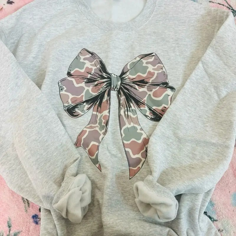 Ash Gray Camo Bow Sweatshirt T-Shirts, Hoodie | UrbanDripWear.com