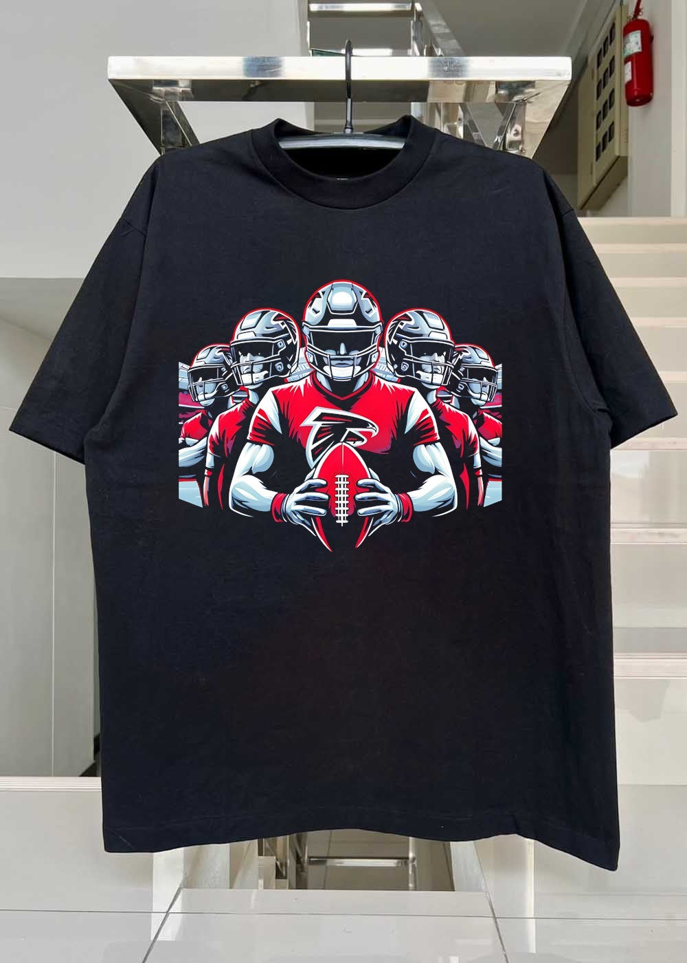 Atlanta Falcons Football Players Holding Ball Red Graphic T-Shirt