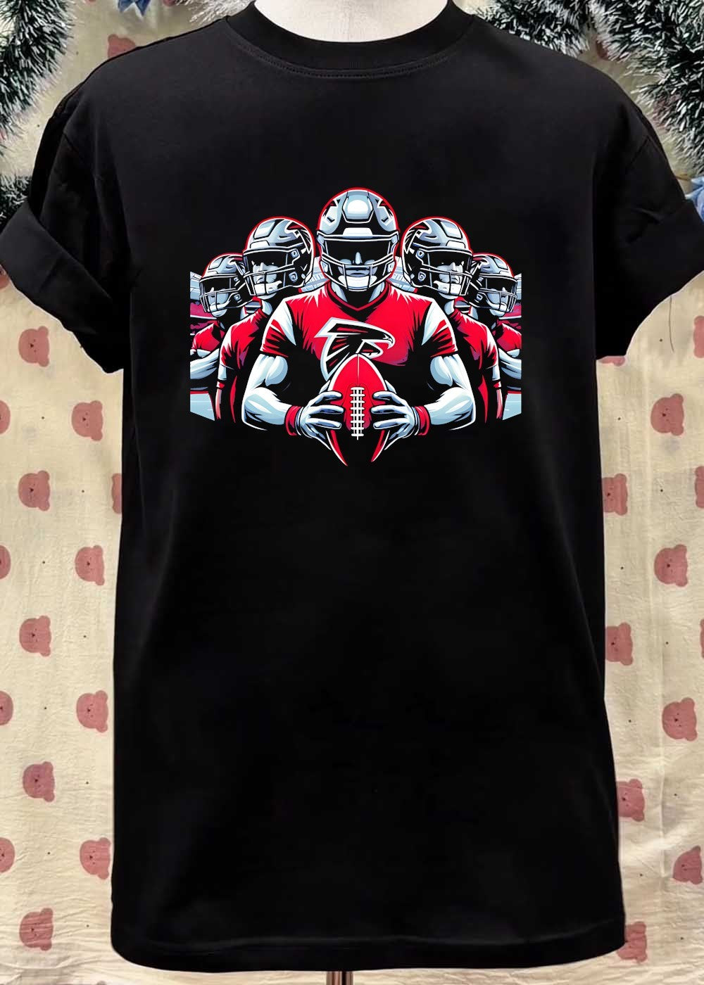 Atlanta Falcons Football Players Holding Ball Red Graphic T-Shirt