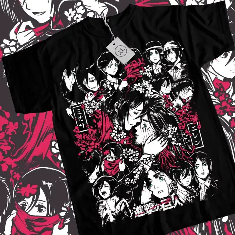 Attack On Titan T-Shirt & Sweatshirt, Eren And Mikasa Memory Graphic Tee, Anime Manga Lover Gifts Ball Cotton Hoodie