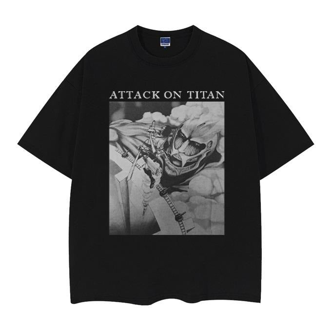 Attack on Titan "Gaze" Vintage Oversized Tee Anime T-shirt 100% Cotton Original Design Men's Top Casual Streetwear...