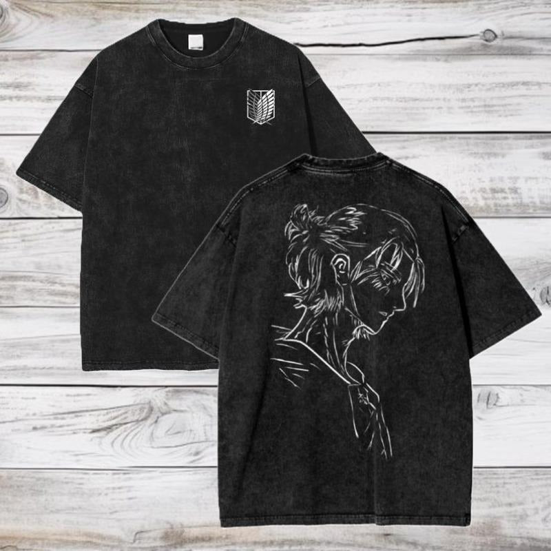 Attack on Titan Anime Acid Washed Oversize T-Shirt Eren Jeager Anime Tee Gift For Him Hoodie, Sweatshirt | UrbanDripWear.com