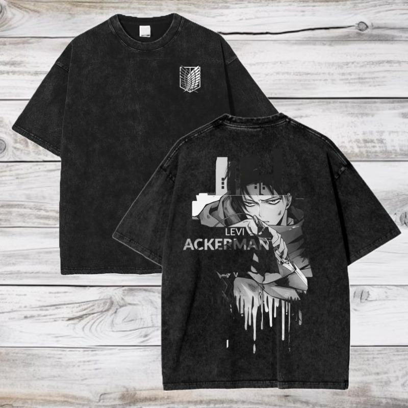 Attack on Titan Anime Acid Washed Oversize T-Shirt Levi Ackerman Anime Tee Gift For Him Hoodie, Sweatshirt