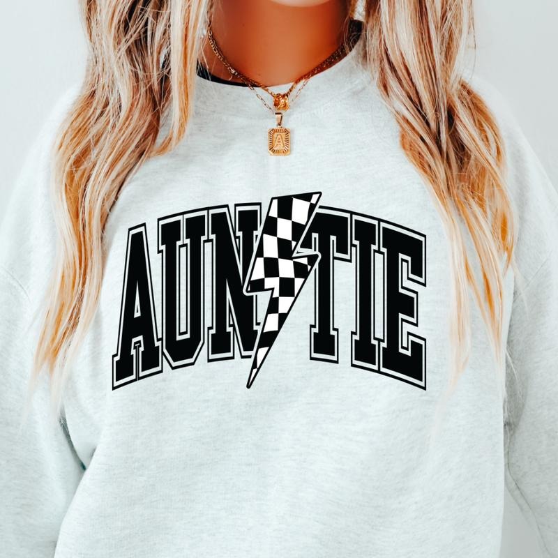 Auntie checkered Crewneck, Retro Cotton, Crewneck Fashion Fit Sleeve Comfortable Cute, CASUAL COTTON CREWNECK HOODIE,...