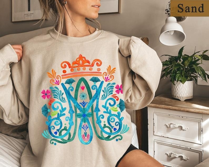Auspice Maria Shirt, Marian Catholic Sweatshirt, Virgin Mary Shirt, Catholic Gift, Catholic Shirt, Floral Women Religious...