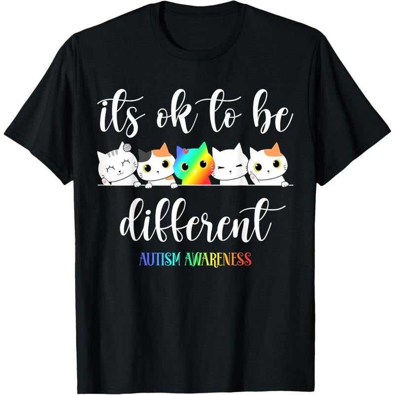 Autism Awareness Cat It's Ok to Be Different Funny Autistic T-Shirt Hoodie, Sweatshirt | UrbanDripWear.com