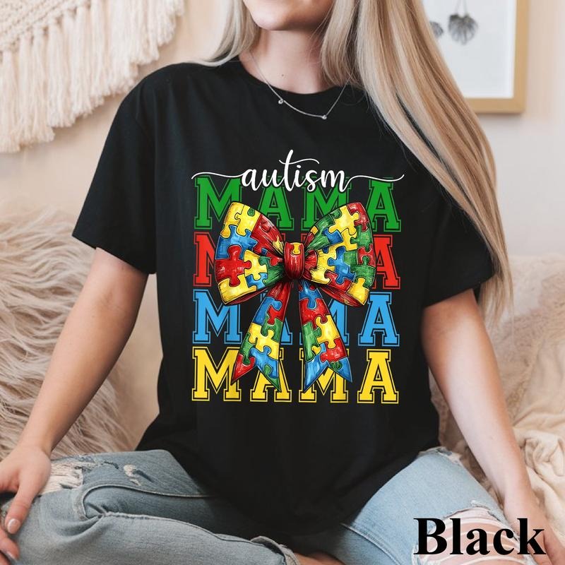 Autism Mama Shirt, Autism Coquette Bow Mom Shirt, Support Autism Mom Shirt, Mother's Day Gift for Autism Mom, Puzzle...