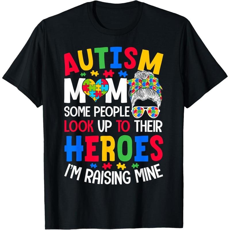 Autism Mom Raising Hero Groovy Messy Bun Autism Awareness T-Shirtstyle{n002}2 T-Shirts, Hoodie, Sweatshirt