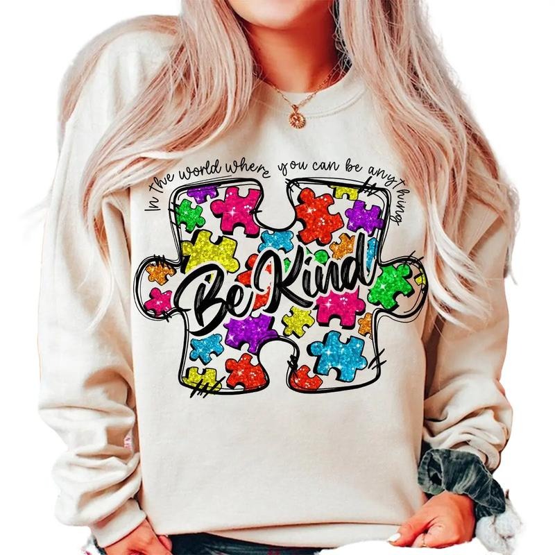 Autism Puzzle Glitter Faux Sequins Sweatshirt, Kindness Shirt, Autism Teacher, Unisex Sweatshirt, Autism Gifts, Gifts For...