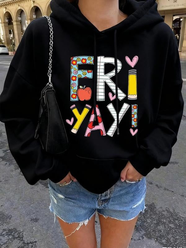 Autumn Winter Essential Fashionable Women's Hoodie, Cute Colorful Letter Print Pullover Sweatshirt, Casual Loose Fit...