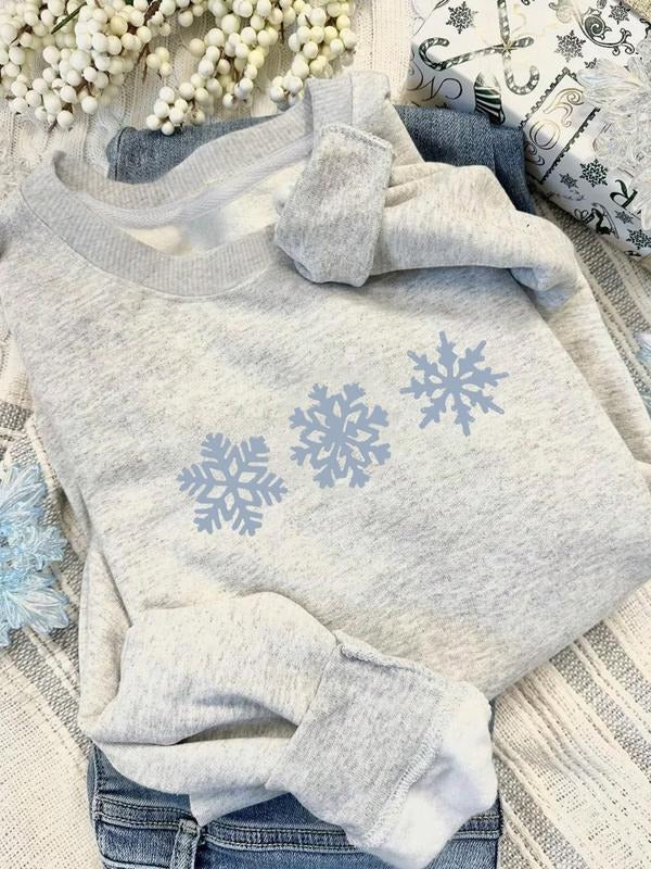 Autumn Winter Essential Women's Casual Loose Fit Pullover Long Sleeve Sweatshirt, Snowflake Print, Fall & Winter Basic...