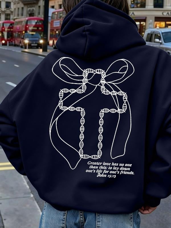 Autumn Winter Fashion Trendy Versatile Casual Loose-Fit Hoodie with Butterfly Print, Cross Design, Fleece Lined...