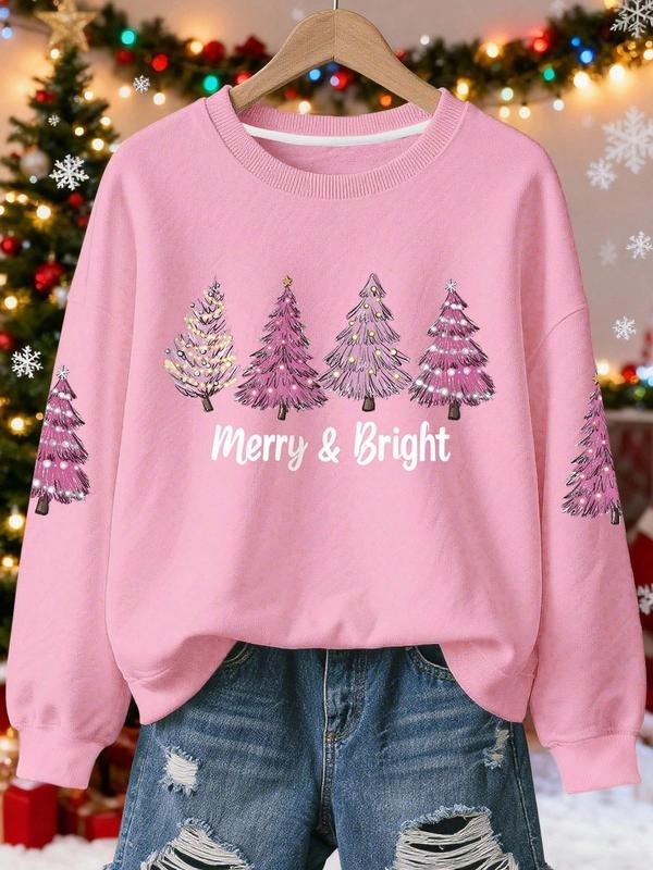 Autumn Winter Multicolor Comfortable Christmas Sweatshirt, Round Neck Long Sleeve Tree Pattern Top, Soft Thick Casual...
