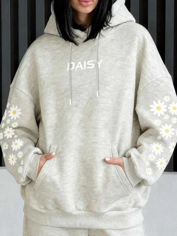 Autumn Winter New Women's Casual Floral Letter Print Hoodie, Loose-Fit Thicken Fleece Pullover, Fashionable Ladies...