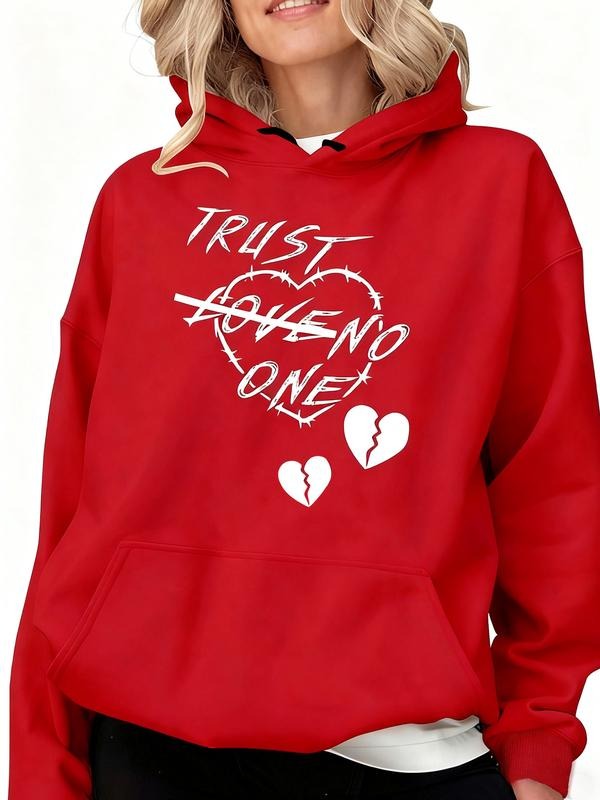 Autumn Winter New Women's Hooded Sweatshirt, Casual Loose-Fit Heart Letter Print, Thickened Fabric, Fashion Essential...
