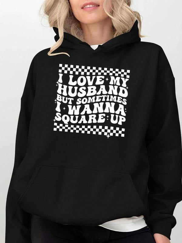 Autumn Winter New Women's Hooded Sweatshirt, Casual Loose-Fit Letter Print Fleece Pullover, Fashion Essential T-Shirts,...