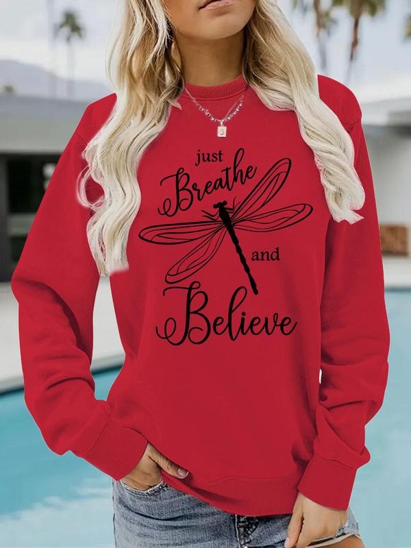 Autumn Winter Women's Casual Long Sleeve Round Neck Just Breathe And Believe Print Sweatshirt, Fitted Knitwear for Ages...