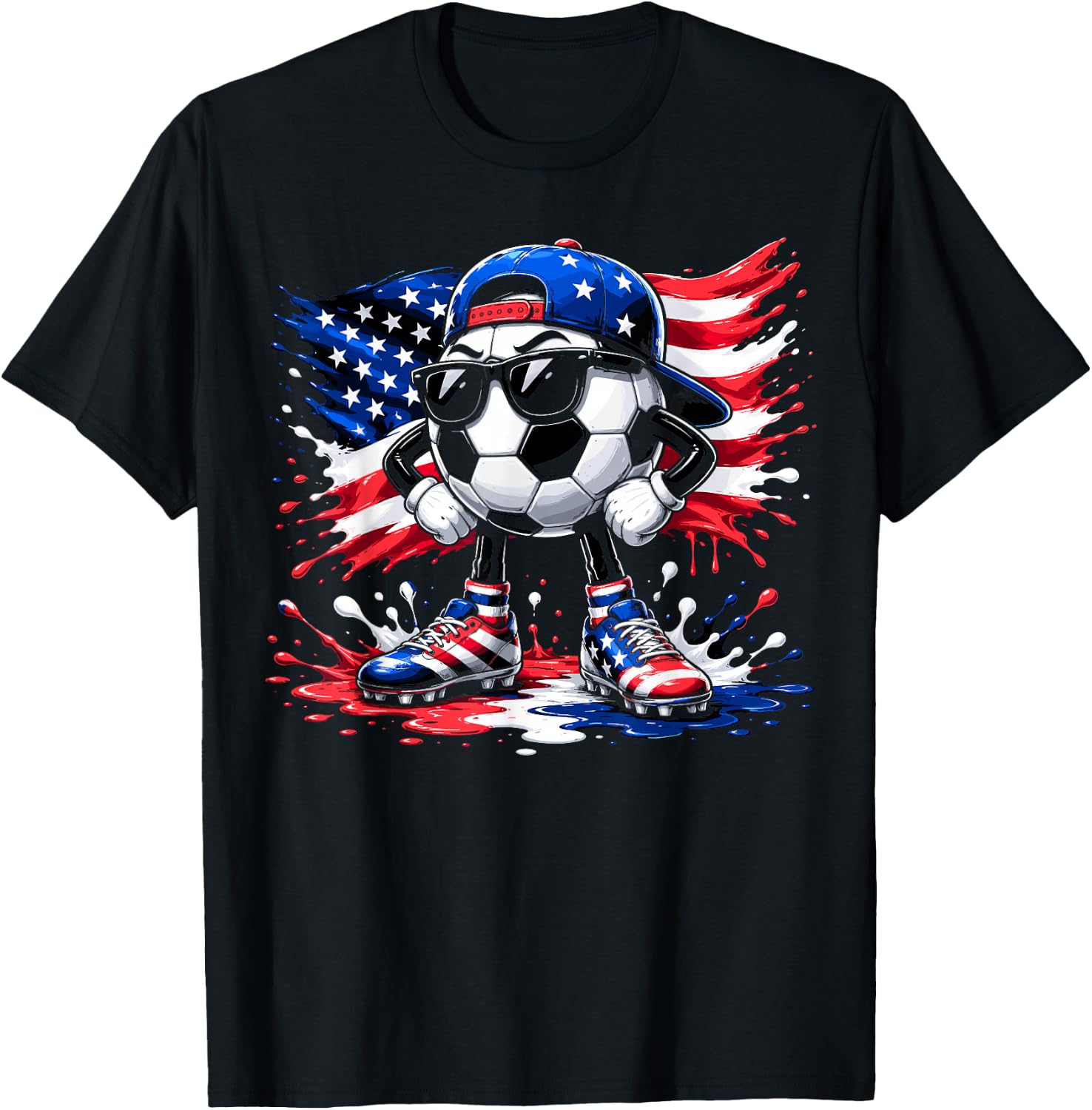 Patriotic Soccer 4th of July American Flag Boys Kids T-Shirt