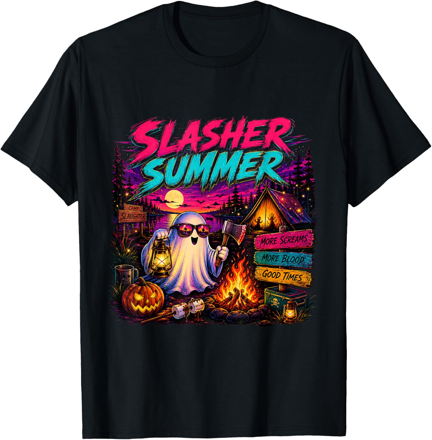 Vintage Slasher Summer 80s Synthwave Halloween July Boy T-Shirt